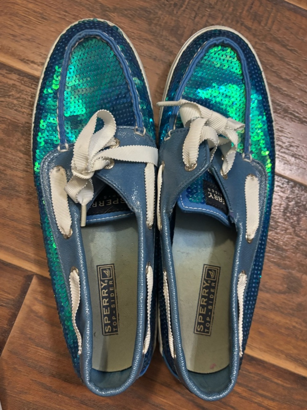 Sperry Sequin Boat Shoes Women’s 8.5 | Blue Green Flip Sequin Nautical Flats